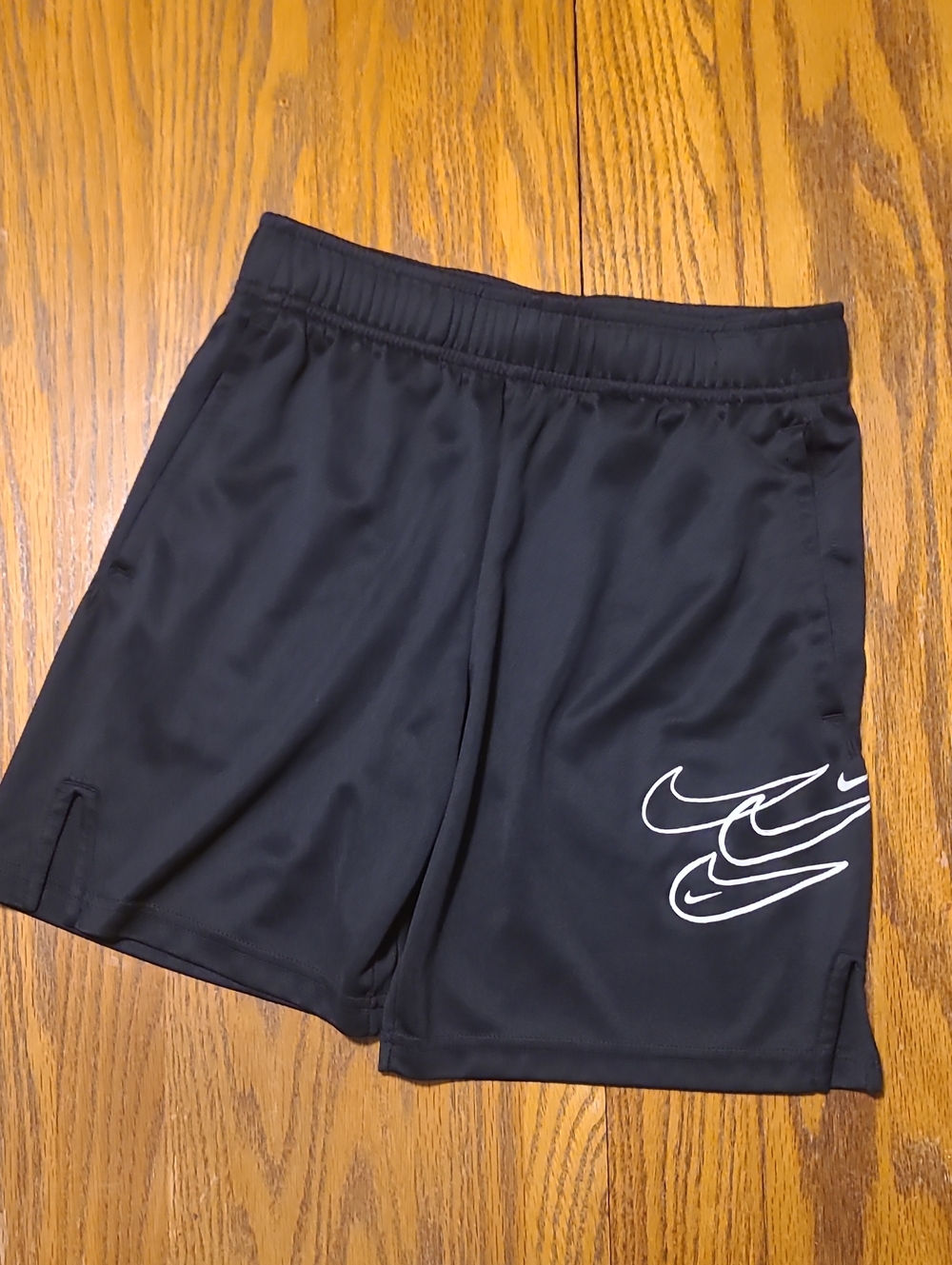 Nike Black Athletic Shorts with White Logo - Boy's Small